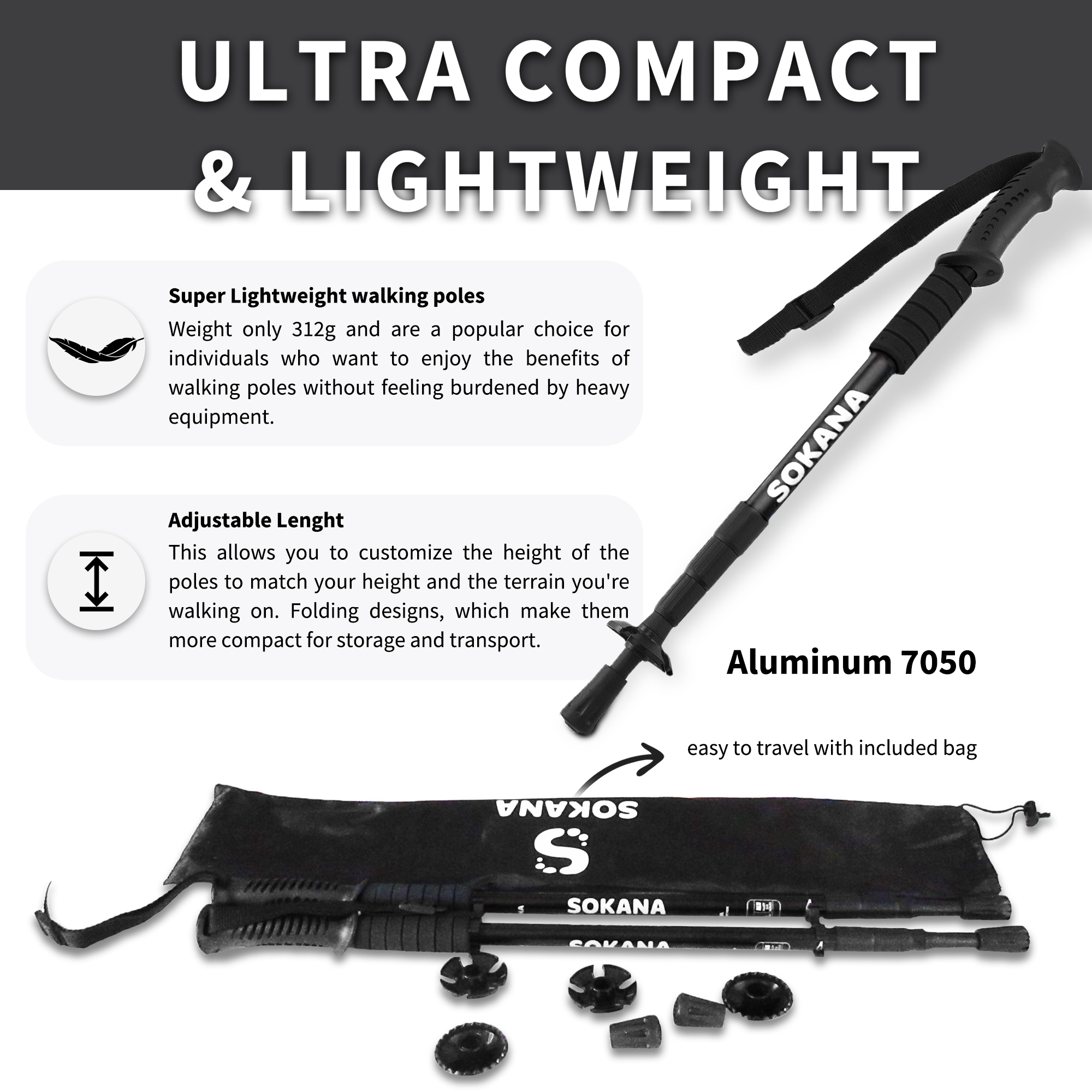 2x 3-Section Telescopic Anti-shock Trekking Walking Poles Hiking Sticks - Picture 3 of 20